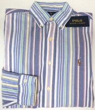 Polo Ralph Lauren Shirt Long Sleeve Classic Blue Red Green Stripe Oxford 98