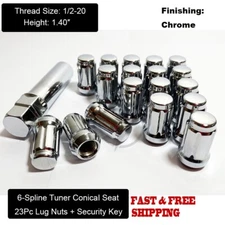 23 Chrome Spline Lug Nuts 1/2-20 For Jeep Wrangler JK YJ TJ KK MJ + Security Key