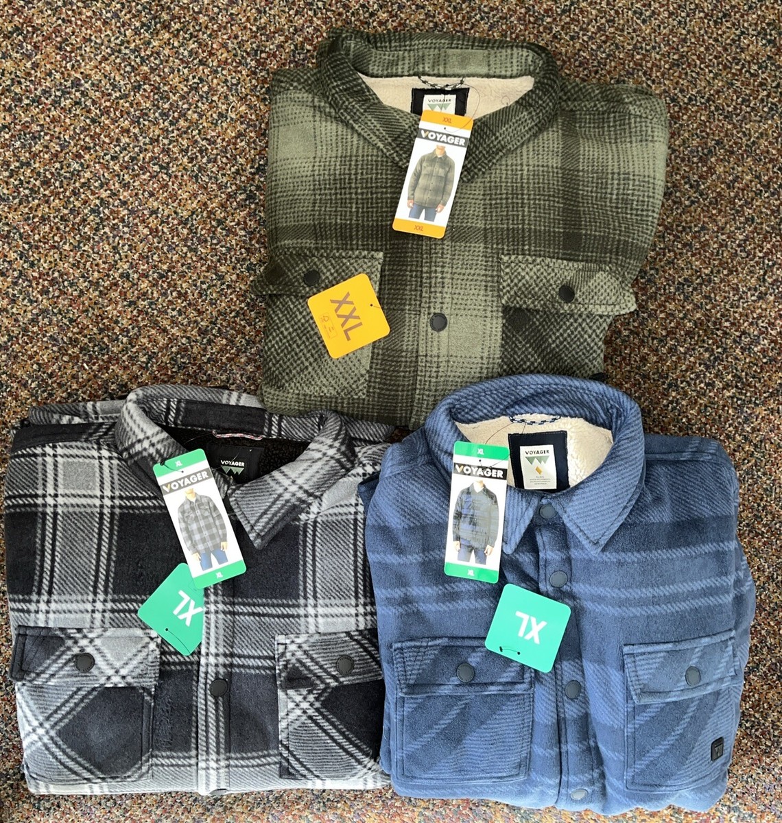 VOYAGER Heavyweight Polar Fleece Shirt Jacket Sherpa Lined Blue