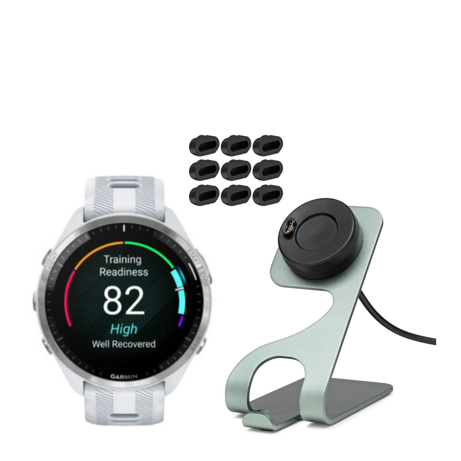 Garmin Forerunner 965 GPS Running Smartwatch White with Charger Stand Bundle