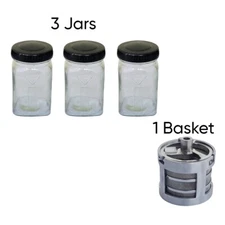 Set of 3 Pearl Brand Watch Cleaning Jar & 1 Pearl Brand Basket - Fits Elma