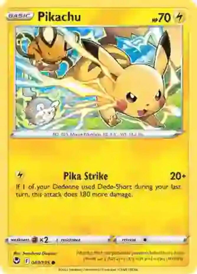 Pikachu - 049/195 - Common (Near Mint) Silver Tempest - Lightning Pokémon
