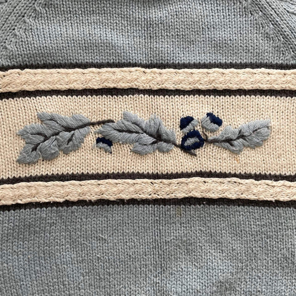 Винтажный Esprit Sport свитер женщин средний синий кремовый цветочный вязаный Корея 80-х - Изображение 2 из 4