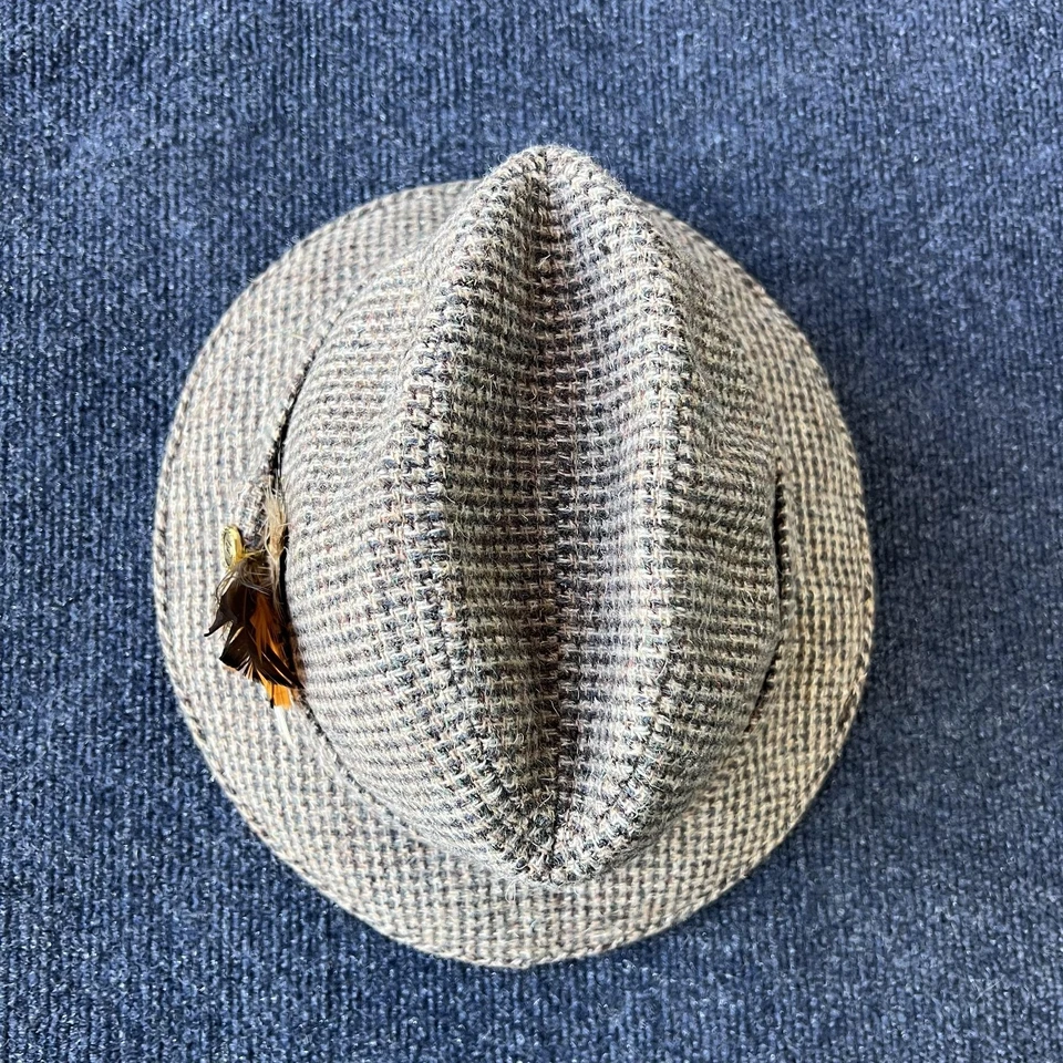 Pendleton Hat Fedora Fitted Mens 7 3/8 Gray Brown Tweed Wool Feather Trilby - Image 2 of 4