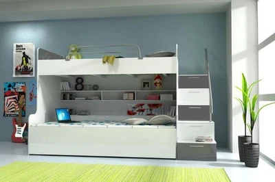 Doppelstockbett Etagenbett Doppelbett Jugend Bett Betten mit Schrank Tisch RAJ4g - Bild 1 von 4