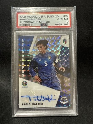 2020 Panini Mosaic Paolo Maldini Auto PSA 10 GEM MT Italy Euro '20
