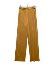 Pleats Please Japanese Pleated Wide-Leg Pants M Mustard Polyester Authentic