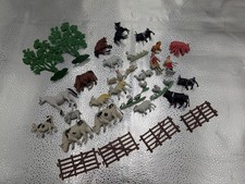 Vintage Lot of 32 plastic Farm Animals Hong Kong w/ some Fence and farmers