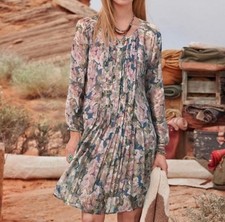 Sundance province rose silk dress bohemian floral watercolor long sleeve dress S