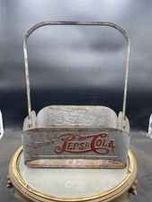 Vintage 1940s-50s Metal Pepsi Cola 6-Pack Glass Soda Bottle Carrier Holder 11”
