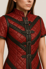 Red Quilted Medieval Coat  Padded Gambeson Armor Jacket for LARP Combat Cosplay