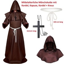 Kostüm Mönch XXL Braun Kutte Kordel Kreuz Kapuze Mittelalter Fasching Herren