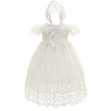 Baby Girls Baptism Dress Lace Christening Gown for Infant and 24M,Ivory White 