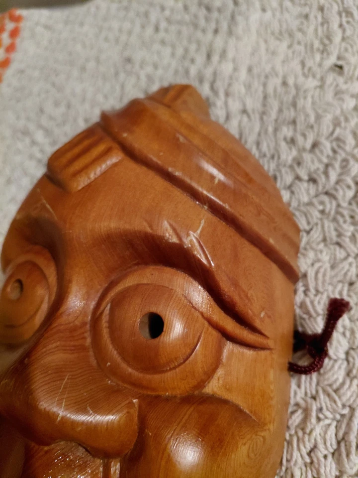 Máscara HYOTTOKO de madera japonesa vintage NOH cómic dios arte popular decoración regalo Foto 3 de 4