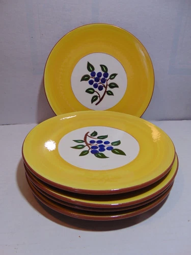 5 STANGL POTTERY LUNCHEON PLATES-"BLUEBERRY" PATTERN--VINTAGE..TRENTON, NJ