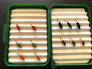 Vintage W. W. Doak Fly Box - Canada - 12 Buck Bugs Flies - Double Ripple Foam