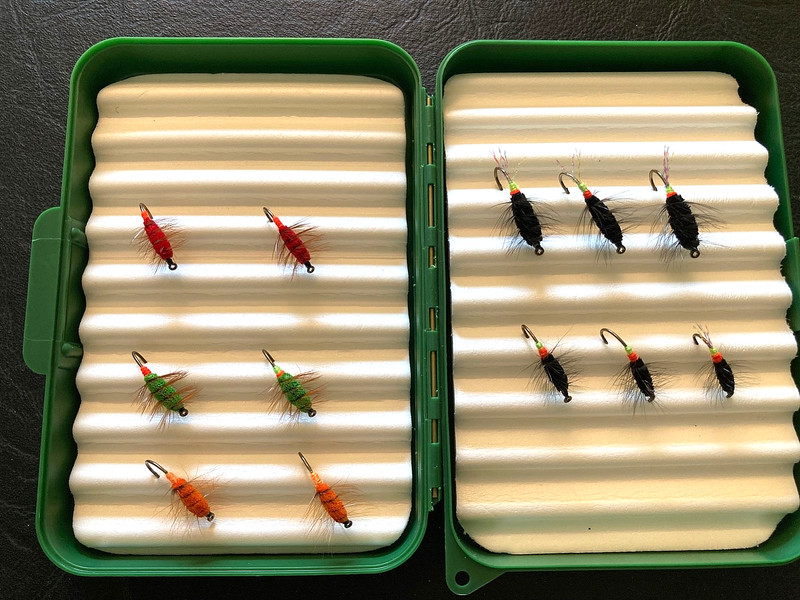 Vintage W. W. Doak Fly Box - Canada - 12 Buck Bugs Flies - Double Ripple Foam