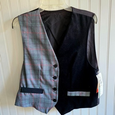 Vintage I.C. Isaacs Plaid Colorblock Vest L Black Gray 90s Twee Academia Preppy