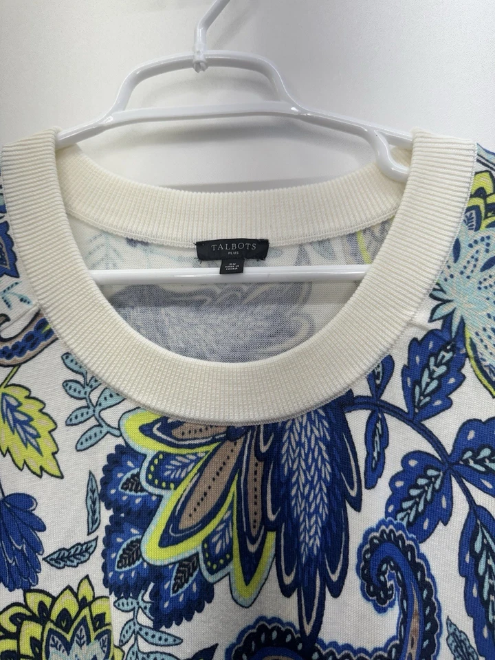 Talbots 毛衣女式 2X 蓝色黄色佩斯利柔软学院风花园安静豪华 — 第 4/4 张图片