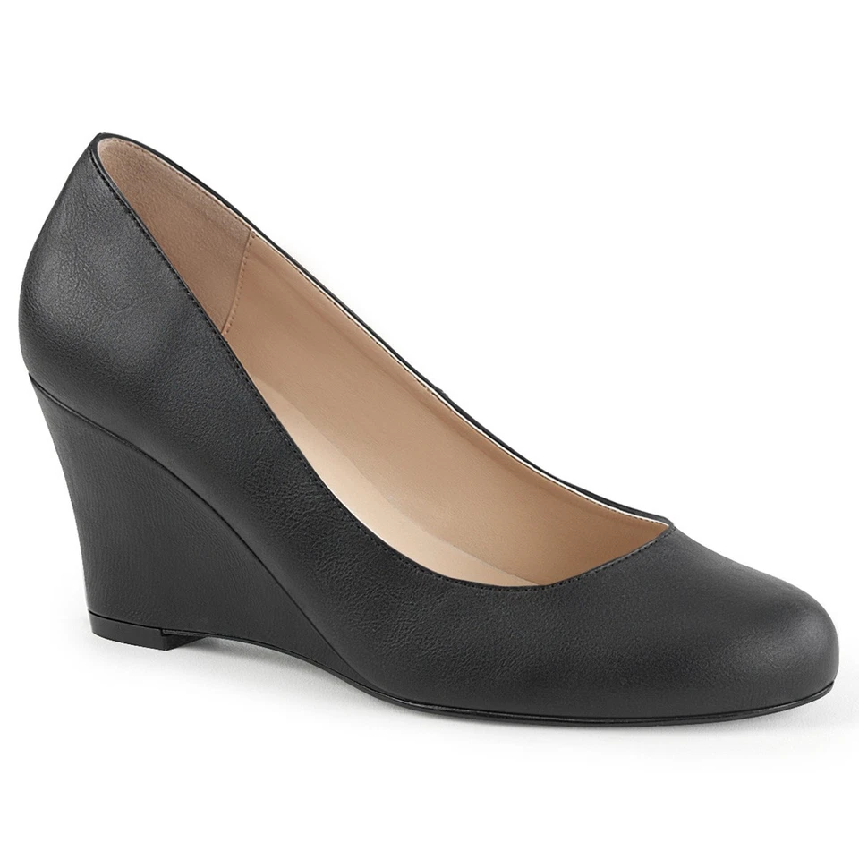 Sale KIMBERLY-08 Pleaser Damen Keilabsatz Pumps runder Schnitt schwarz matt Gr43 - Bild 1 von 1