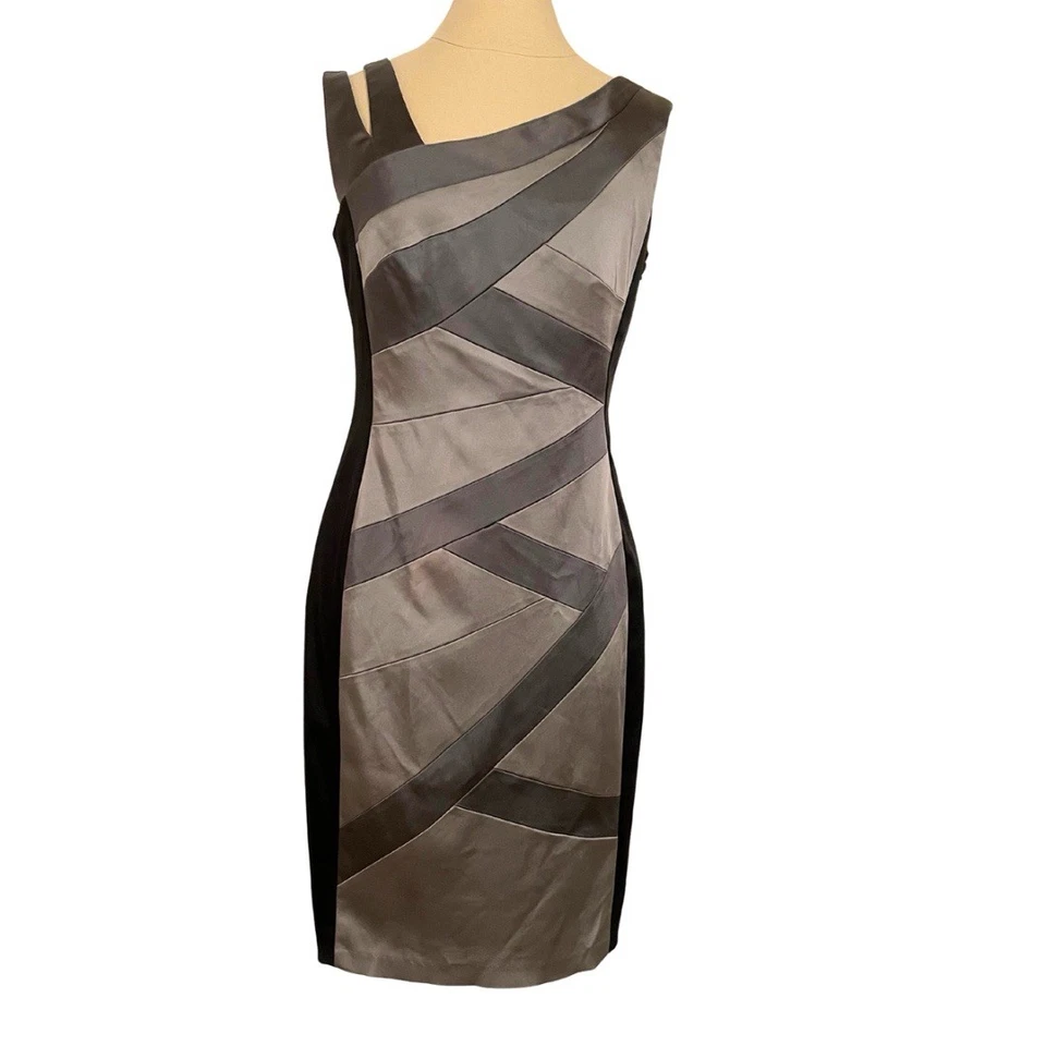 Vestido JAX para mujer talla 12 negro gris satinado funda vendaje cóctel fiesta glamour Foto 3 de 4
