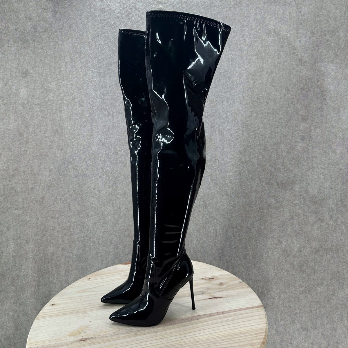 Steve Madden Viktory Patent Faux Leather Thigh High Stiletto Boots