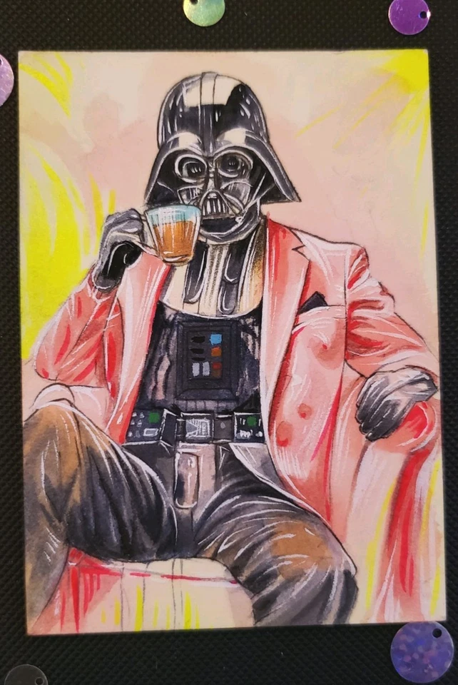 ACEO 1/1 ORIGINAL DIBUJADO A MANO U.V. BOCETO Darth Vader Star Wars Firmado por Artista Foto 2 de 4