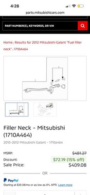 2010-2012 Mittsubishi Galant Gas Tank Filler Neck