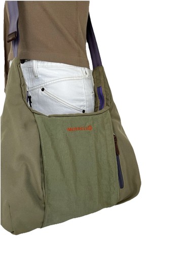 MERRELL messenger CROSSBODY sling HANDBAG purse GREEN & PURPLE multiuse! VGUC - Picture 2 of 8