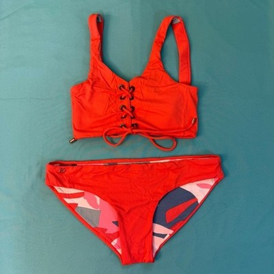 Maaji Red / orange Lace-Up Bikini Set swim suit reversible size Small woman s
