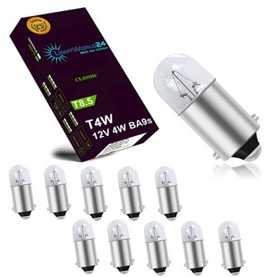 10x Ba9s T4W Metall Sockel Glas Lampe 12V 4 Watt Standlicht Glühbirne Birne