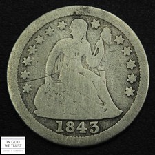 1843 O Seated Liberty Silver Dime 10C - Cleaned