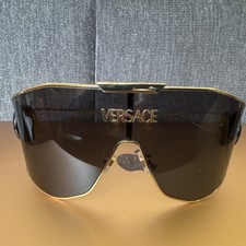 Versace 2268 Shield Sunglasses Gold Metal Frame Black Tinted Lens Women