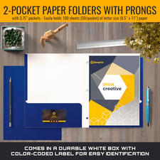 Blue Paper 2 Pocket Folders with Prongs, 50 Pack, Matte Texture, Letter Size ...
