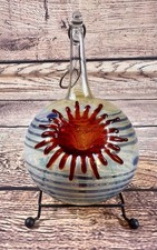 Handblown Glass Orb Ball Hummingbird Feeder Hanging Red Flower Design