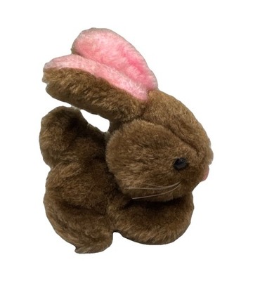 Vintage Russ Berrie brauner Hase Plüschtier rosa Ohren kleines Stofftier Kani...