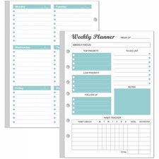 7-Hole Weekly Planner Refills for Mini Binders - 53 Sheets/106 Pages Weekly P...