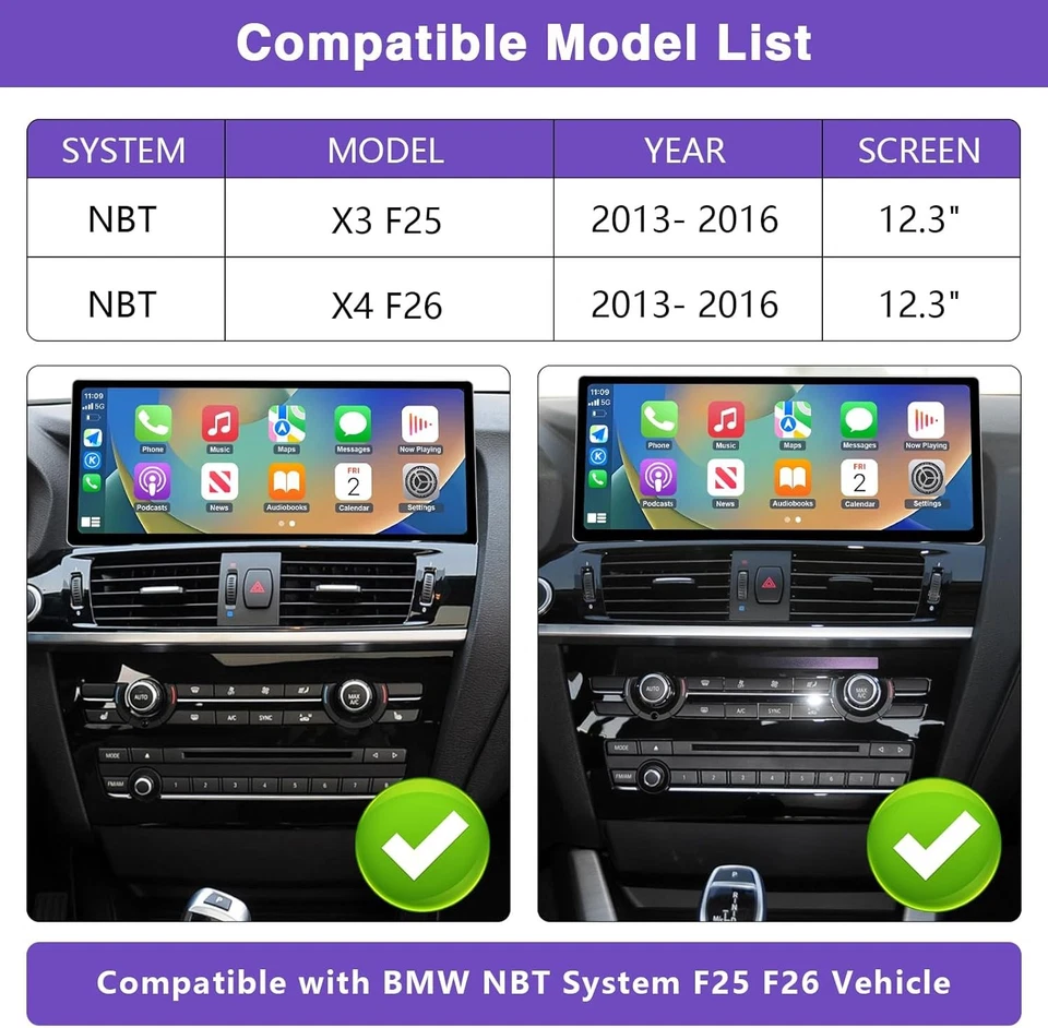 12.3" Car Stereo Radio CarPlay Android Auto BMW X3 X4 2013–2016 GPS WiFi NBT F25 - Image 2 of 4