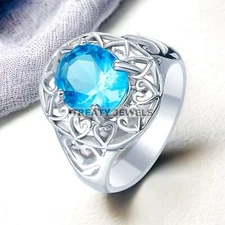 Blue Topaz Oval Cut Gemstone With 925 Sterling Silver Ring For Men's #429