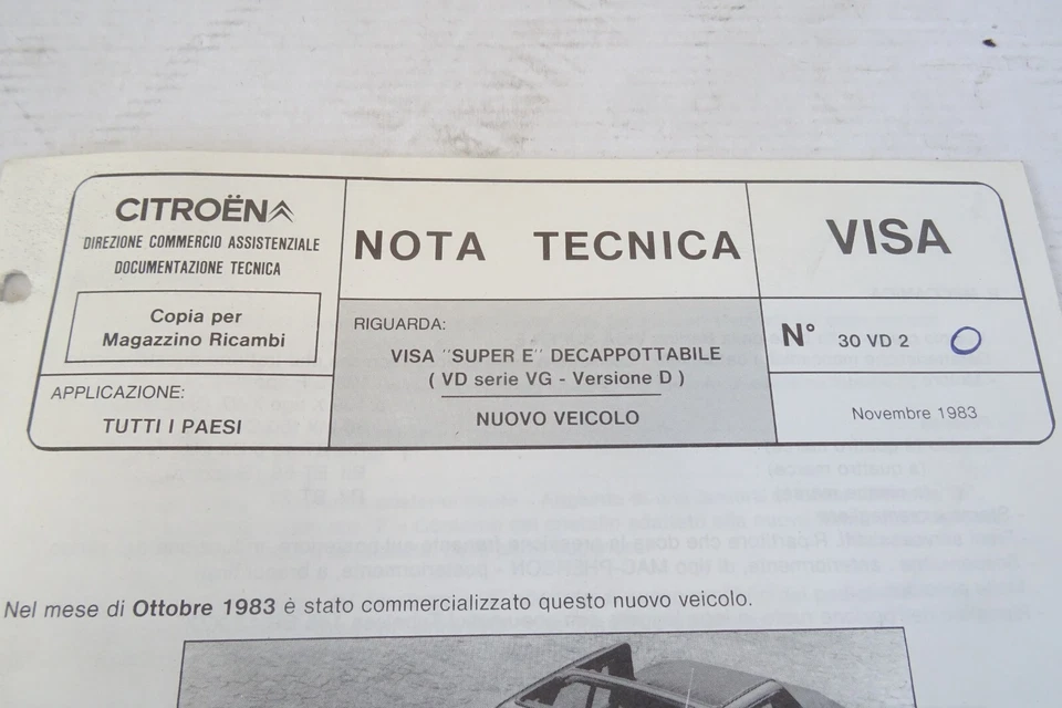 manuale allegato Citroen Visa Super e decapottabile VD SERIE VG versione D - Immagine 2 di 4