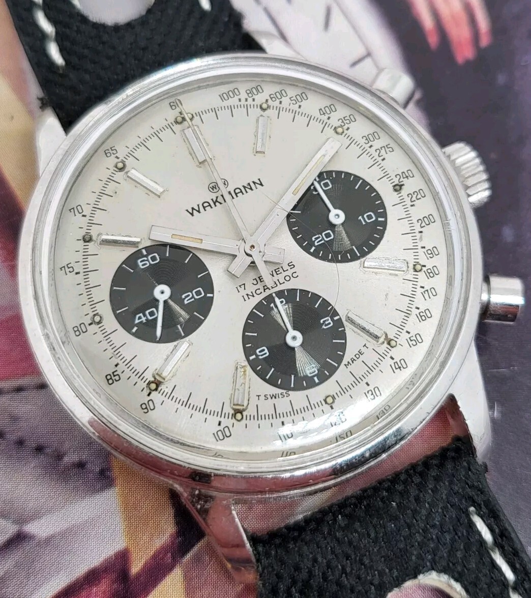 Vintage Wakmann Breitling Valjoux 726 TOP TIME PANDA CHRONOGRAPH