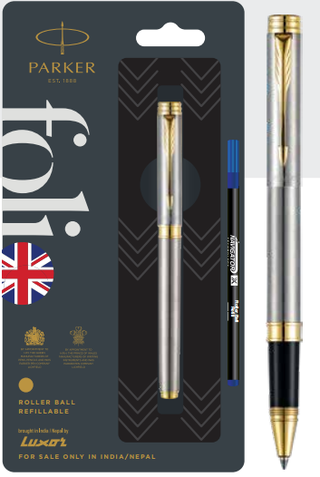 Parker Folio Stainless Steel Gold Trim Roller Ball Pen
