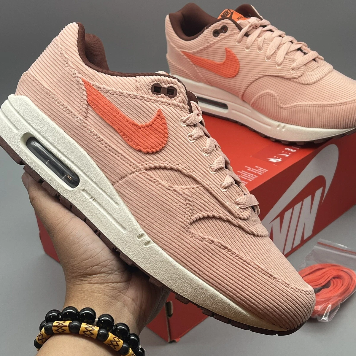 Nike Air Max 1 PRM Coral Stardust Corduroy Pink Beige Size 10 Men FB8915-600 New