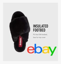 SOREL Go Mail Run Slipper NEW women 6, black, fuzzy faux fur top