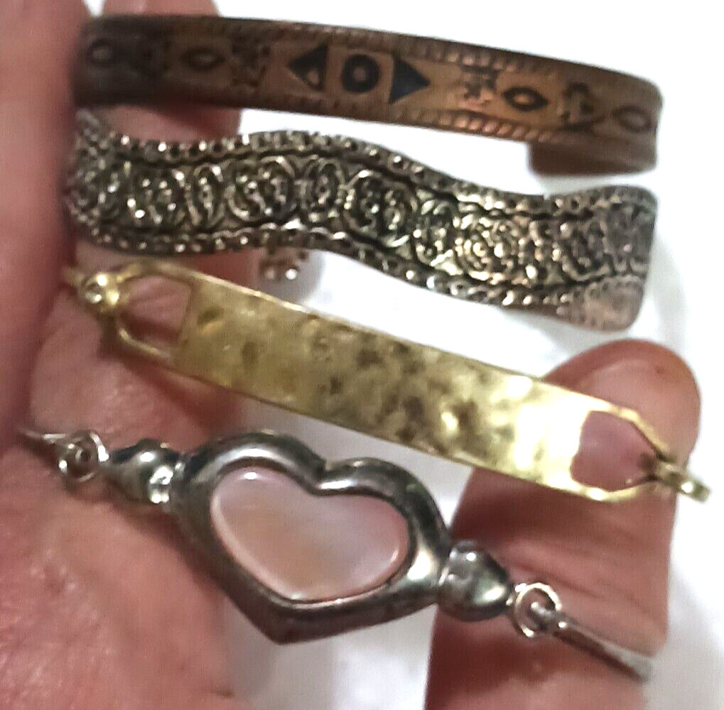 Bracelets. Solid Copper cuff, 925 silver heart br… - image 1