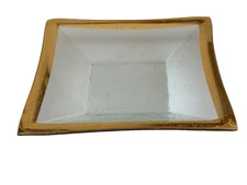 Annieglass 1985 Signed 11 3/8" Squared Platter with Gold Rim