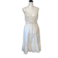 LOFT Womens Cotton Metallic Thread Dress Tassel Tie Sleeveless Wrap White 4P
