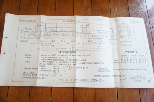 Locomotora motor de paso c1936 LMS 4-6-0 dibujo técnico ferroviario ref H