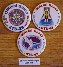 VINTAGE 1980-1990's Edwards AFB NASA 3 PIN BUTTONS Lot#114 STS 29 42 43