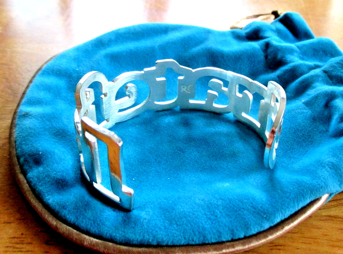 Rustic Cuff GRATEFUL Signed Silver Tone Cuff Brac… - image 5